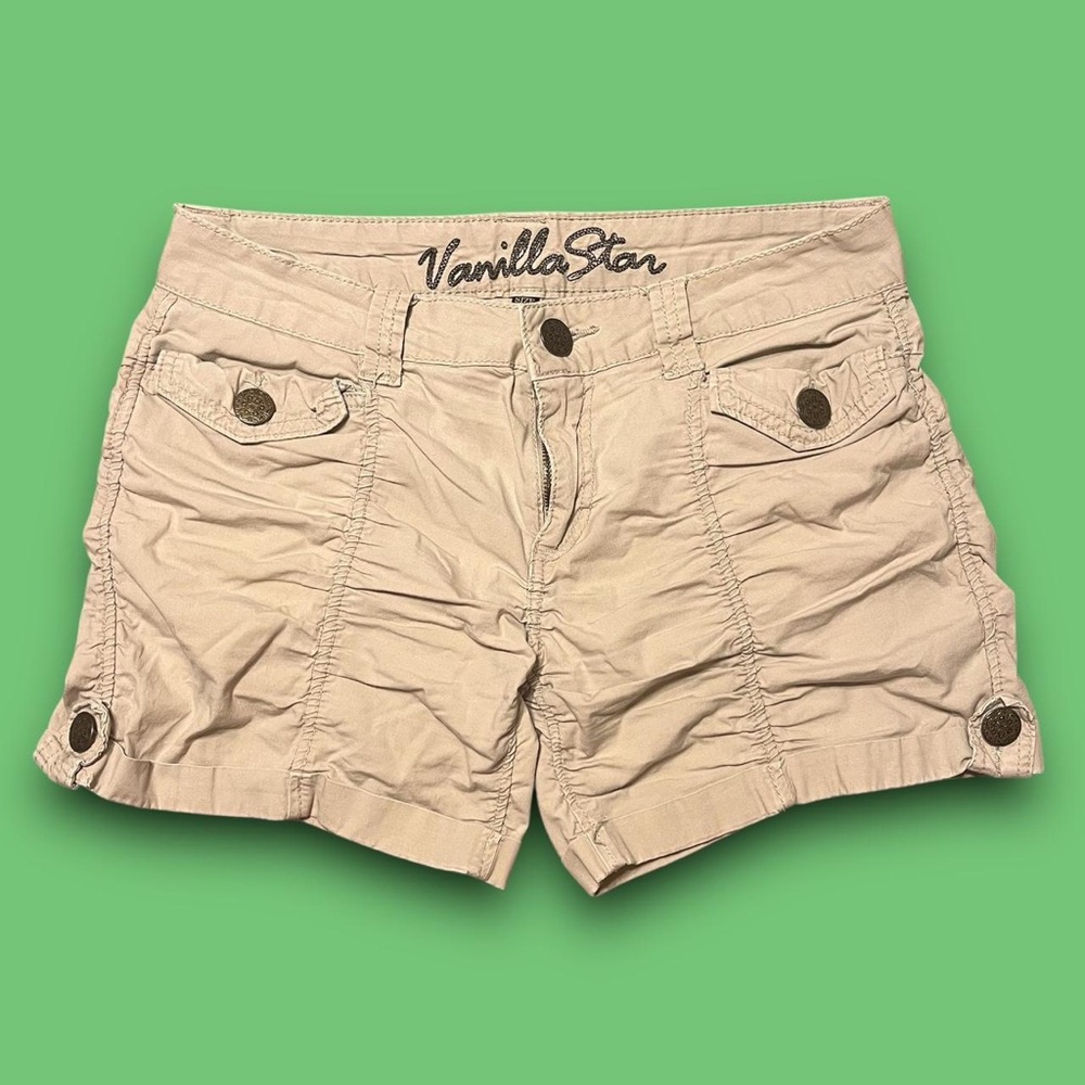 Y2K Khaki Cargo Low Rise Shorts Size 5 29” Waist Mcbling Granola Cybergrunge